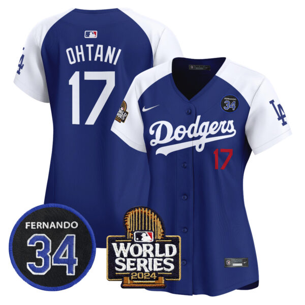 Women's Dodgers Fernando Valenzuela & 2024 World Series Patch Vapor Premier Limited Jersey V2 - All Stitched - Image 32