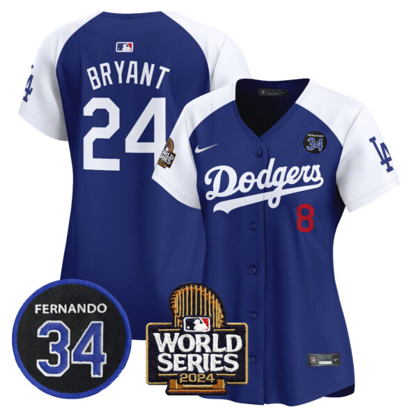 Women's Dodgers Fernando Valenzuela & 2024 World Series Patch Vapor Premier Limited Jersey V2 - All Stitched - Image 35