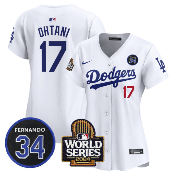 Women's Dodgers Fernando Valenzuela & 2024 World Series Patch Vapor Premier Limited Jersey V2 - All Stitched - Image 2