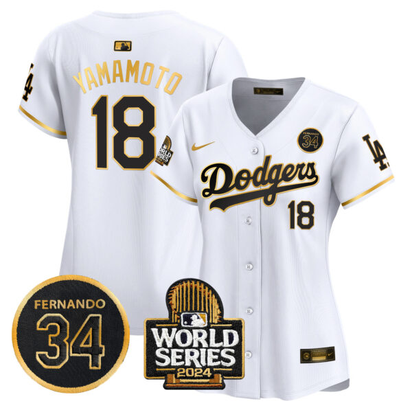 Women's Dodgers Fernando Valenzuela & 2024 World Series Patch Vapor Premier Limited Jersey V2 - All Stitched - Image 58