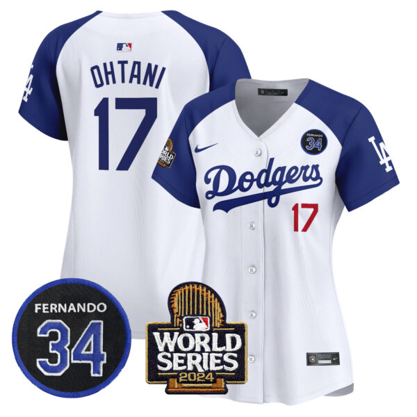 Women's Dodgers Fernando Valenzuela & 2024 World Series Patch Vapor Premier Limited Jersey V2 - All Stitched - Image 22