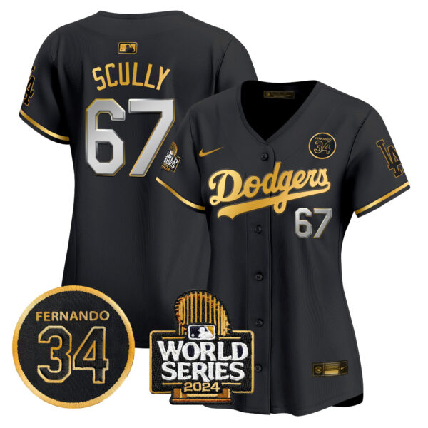 Women's Dodgers Fernando Valenzuela & 2024 World Series Patch Vapor Premier Limited Jersey V2 - All Stitched - Image 46