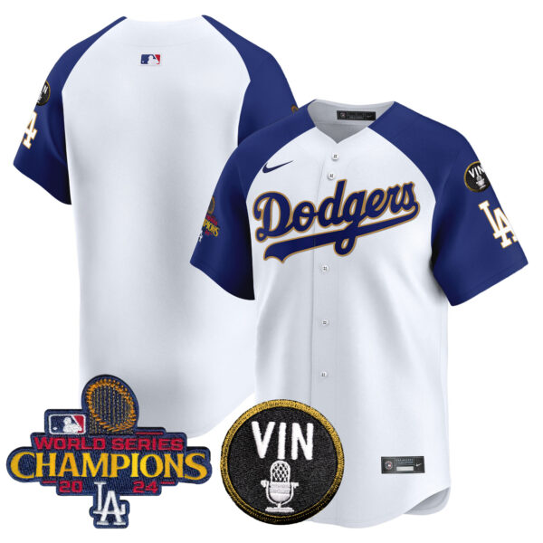 Men's Dodgers 2024 World Series Champions Gold Trim Vapor Premier Limited Jersey V3 - All Stitched - Image 50