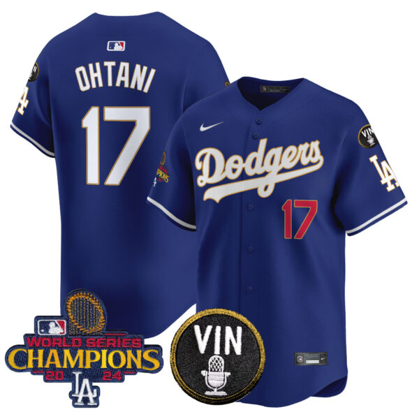 Men's Dodgers 2024 World Series Champions Gold Trim Vapor Premier Limited Jersey V3 - All Stitched - Image 32