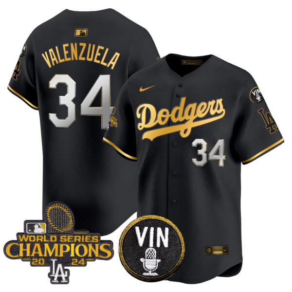 Men's Dodgers 2024 World Series Champions Gold Trim Vapor Premier Limited Jersey V3 - All Stitched