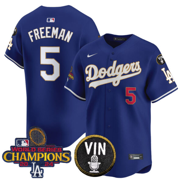 Men's Dodgers 2024 World Series Champions Gold Trim Vapor Premier Limited Jersey V3 - All Stitched - Image 33