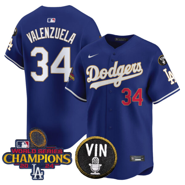 Men's Dodgers 2024 World Series Champions Gold Trim Vapor Premier Limited Jersey V3 - All Stitched - Image 31