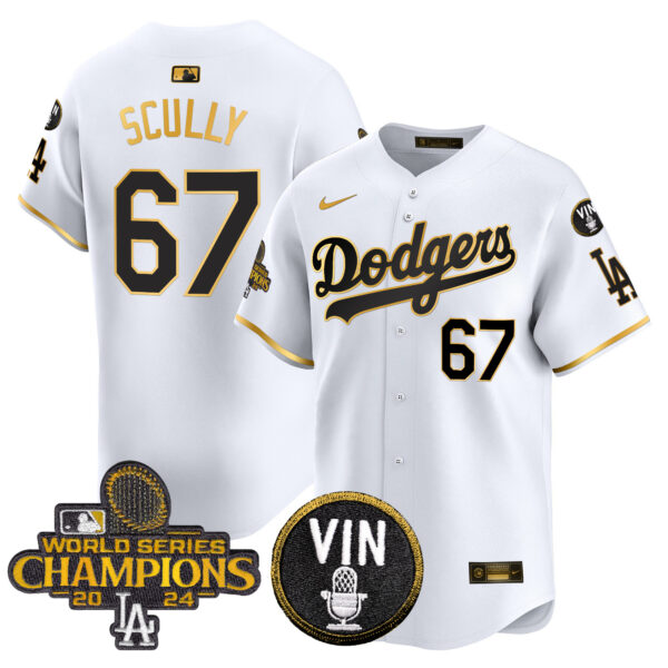 Men's Dodgers 2024 World Series Champions Gold Trim Vapor Premier Limited Jersey V3 - All Stitched - Image 16