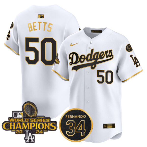 Men's Dodgers 2024 World Series Champions Gold Trim Vapor Premier Limited Jersey V2 - All Stitched - Image 14