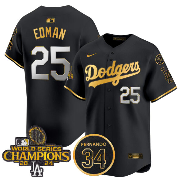 Men's Dodgers 2024 World Series Champions Gold Trim Vapor Premier Limited Jersey V2 - All Stitched - Image 9
