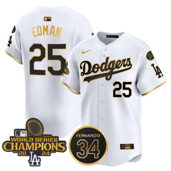 Men's Dodgers 2024 World Series Champions Gold Trim Vapor Premier Limited Jersey V2 - All Stitched - Image 19