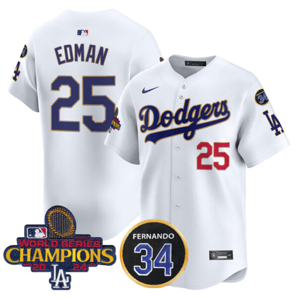 Men's Dodgers 2024 World Series Champions Gold Trim Vapor Premier Limited Jersey V2 - All Stitched - Image 29