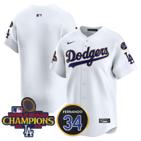 Men's Dodgers 2024 World Series Champions Gold Trim Vapor Premier Limited Jersey V2 - All Stitched - Image 30