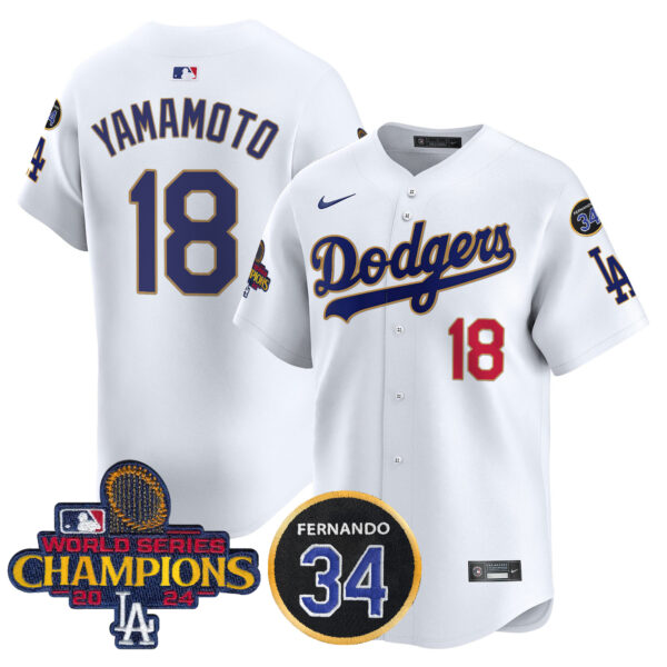 Men's Dodgers 2024 World Series Champions Gold Trim Vapor Premier Limited Jersey V2 - All Stitched - Image 28