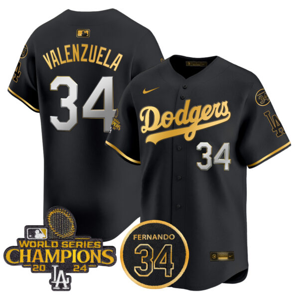 Men's Dodgers 2024 World Series Champions Gold Trim Vapor Premier Limited Jersey V2 - All Stitched