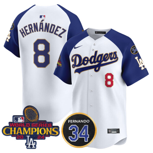 Men's Dodgers 2024 World Series Champions Gold Trim Vapor Premier Limited Jersey V2 - All Stitched - Image 47