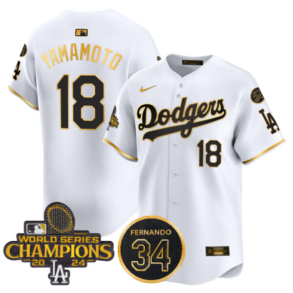 Men's Dodgers 2024 World Series Champions Gold Trim Vapor Premier Limited Jersey V2 - All Stitched - Image 18