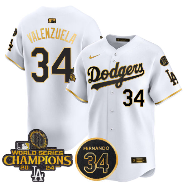 Men's Dodgers 2024 World Series Champions Gold Trim Vapor Premier Limited Jersey V2 - All Stitched - Image 11