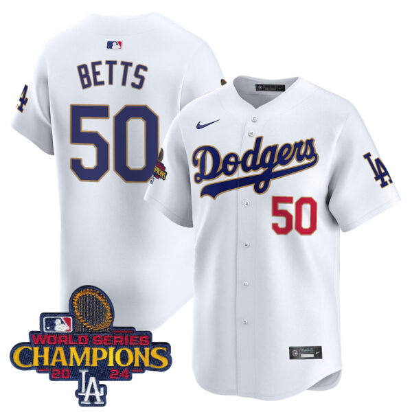Men's Dodgers 2024 World Series Champions Gold Trim Vapor Premier Limited Jersey - All Stitched - Image 24