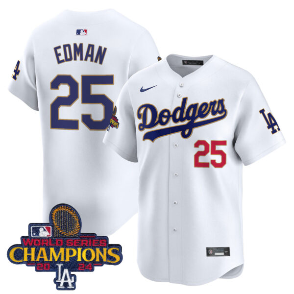 Men's Dodgers 2024 World Series Champions Gold Trim Vapor Premier Limited Jersey - All Stitched - Image 29