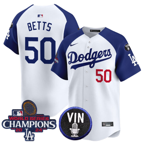 Men's Dodgers 2024 World Series Champions Patch Vapor Premier Limited Jersey V3 - All Stitched - Image 24