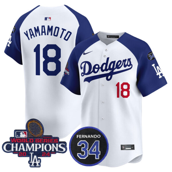 Men's Dodgers 2024 World Series Champions Patch Vapor Premier Limited Jersey V2 - All Stitched - Image 28