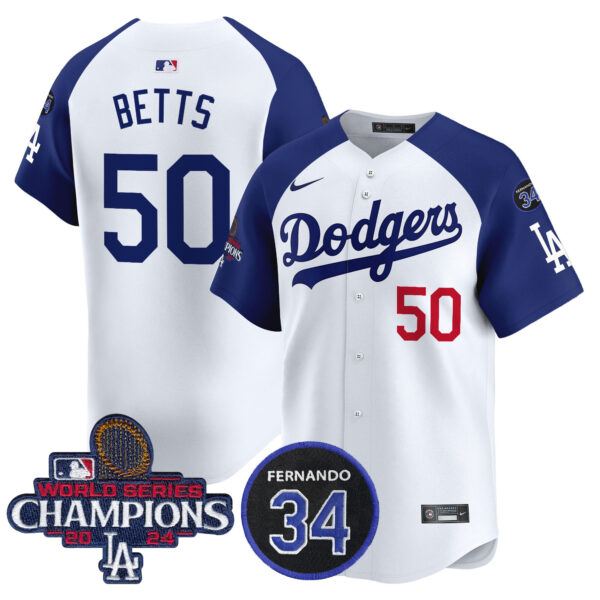 Men's Dodgers 2024 World Series Champions Patch Vapor Premier Limited Jersey V2 - All Stitched - Image 24