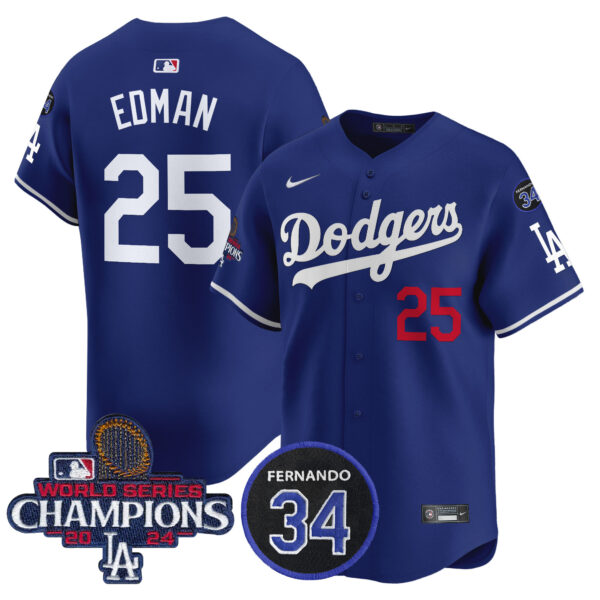 Men's Dodgers 2024 World Series Champions Patch Vapor Premier Limited Jersey V2 - All Stitched - Image 19