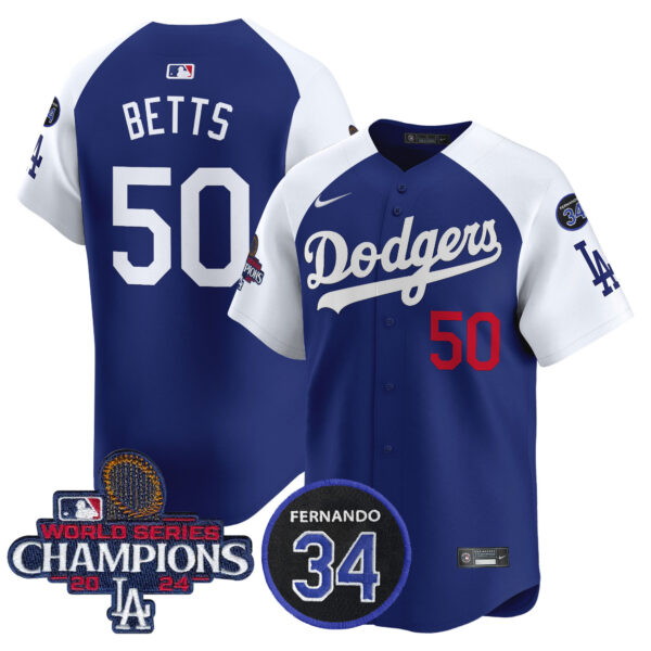 Men's Dodgers 2024 World Series Champions Patch Vapor Premier Limited Jersey V2 - All Stitched - Image 34