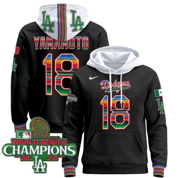 Men's Dodgers Mexico 2024 World Series Champions Pullover Hoodie - All Stitched - Image 28