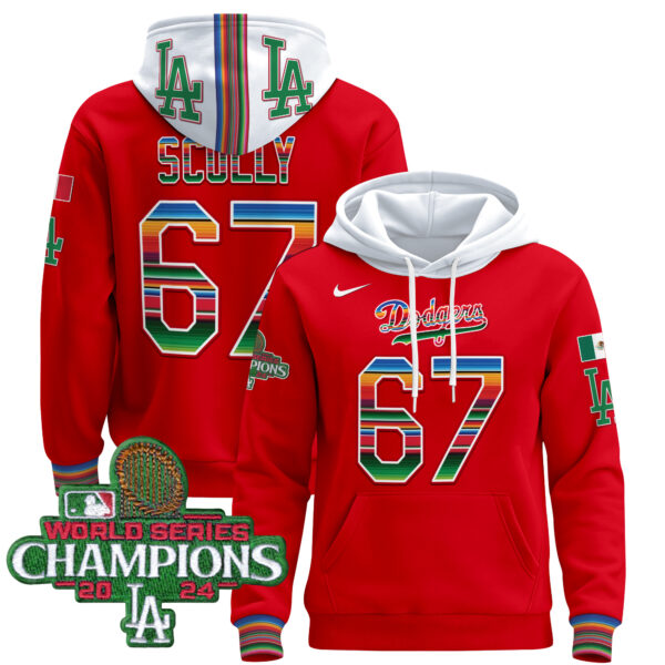 Men's Dodgers Mexico 2024 World Series Champions Pullover Hoodie - All Stitched - Image 46