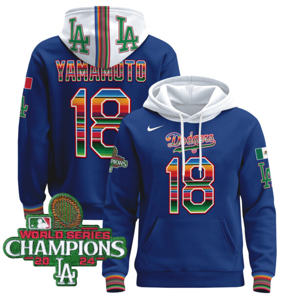 Men's Dodgers Mexico 2024 World Series Champions Pullover Hoodie - All Stitched - Image 18