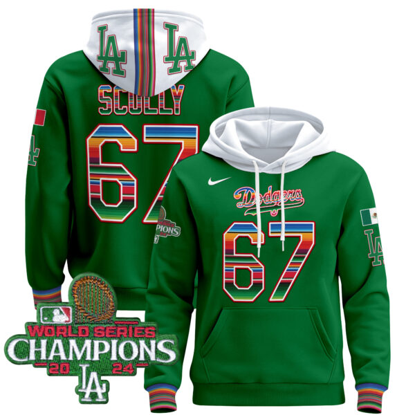 Men's Dodgers Mexico 2024 World Series Champions Pullover Hoodie - All Stitched - Image 36