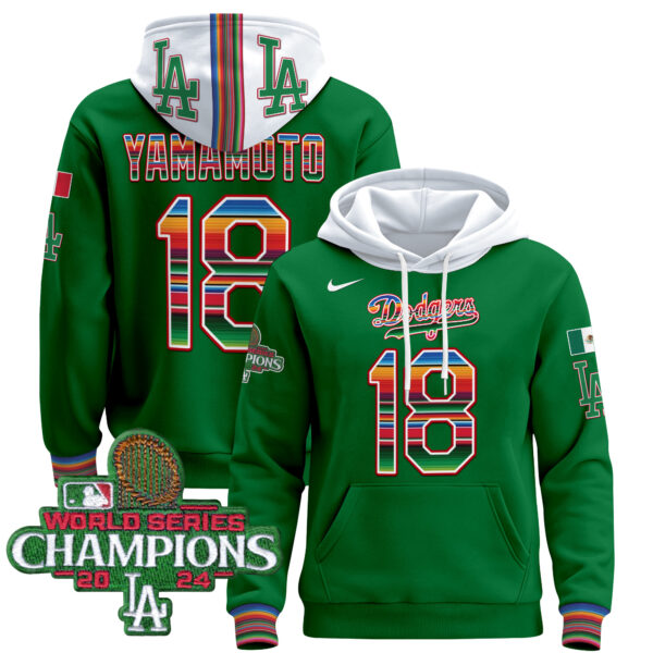 Men's Dodgers Mexico 2024 World Series Champions Pullover Hoodie - All Stitched - Image 38