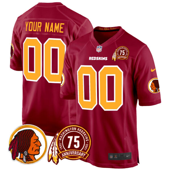 Washington Redskins 75th Patch Throwback Game Custom Jersey - All Stitched - Image 4