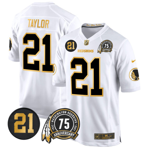 Men's Washington Redskins 75th & Sean Taylor Patch Gold Game Jersey - All Stitched - Image 9