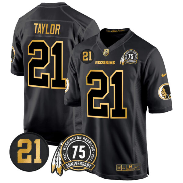 Men's Washington Redskins 75th & Sean Taylor Patch Gold Game Jersey - All Stitched - Image 16