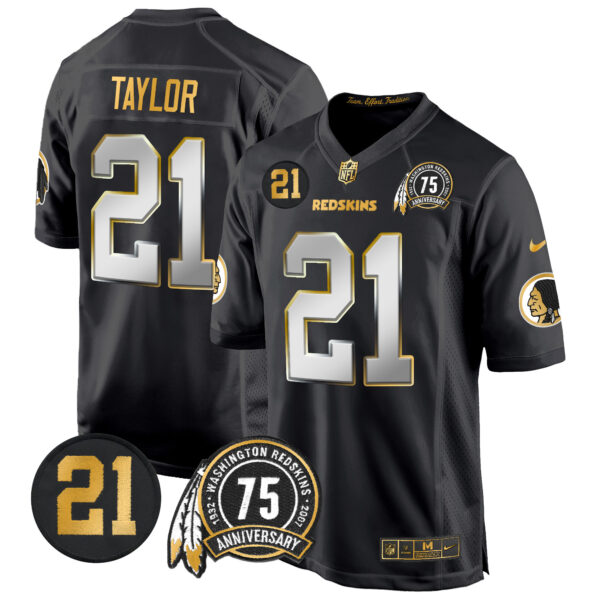 Men's Washington Redskins 75th & Sean Taylor Patch Gold Game Jersey - All Stitched - Image 23