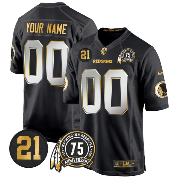 Washington Redskins 75th & Sean Taylor Patch Gold Game Custom Jersey - All Stitched - Image 4
