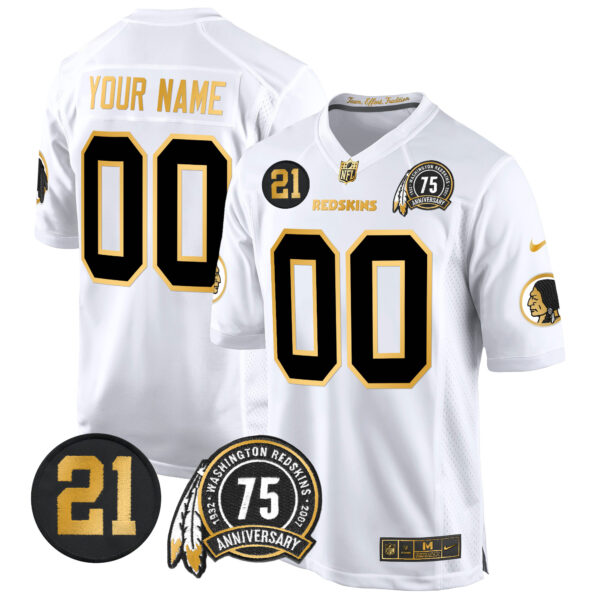 Washington Redskins 75th & Sean Taylor Patch Gold Game Custom Jersey - All Stitched - Image 2