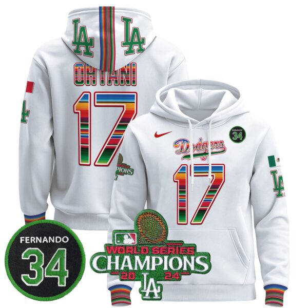 Men's Dodgers Mexico 2024 World Series Champions Pullover Hoodie V2 - All Stitched - Image 2