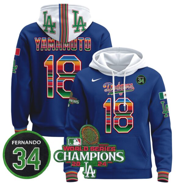 Men's Dodgers Mexico 2024 World Series Champions Pullover Hoodie V2 - All Stitched - Image 18