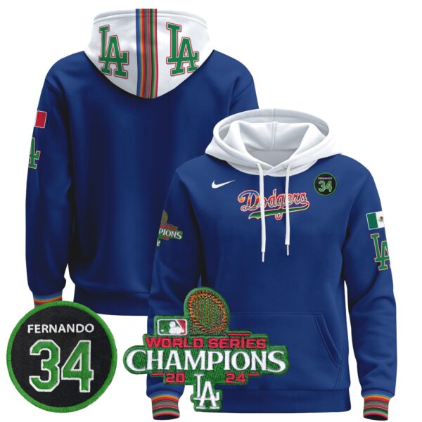 Men's Dodgers Mexico 2024 World Series Champions Pullover Hoodie V2 - All Stitched - Image 20