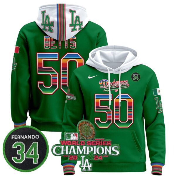 Men's Dodgers Mexico 2024 World Series Champions Pullover Hoodie V2 - All Stitched - Image 34