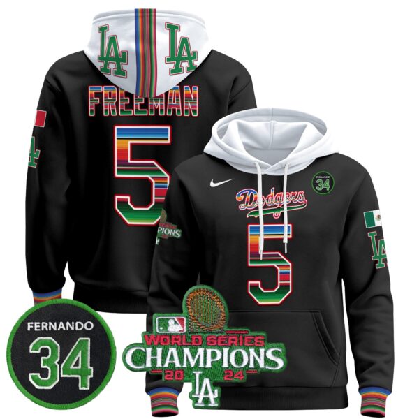 Men's Dodgers Mexico 2024 World Series Champions Pullover Hoodie V2 - All Stitched - Image 23