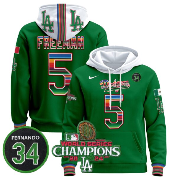 Men's Dodgers Mexico 2024 World Series Champions Pullover Hoodie V2 - All Stitched - Image 33