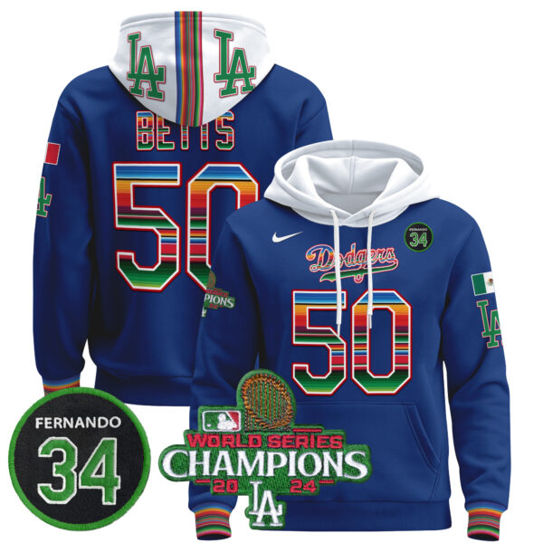 Men's Dodgers Mexico 2024 World Series Champions Pullover Hoodie V2 - All Stitched - Image 14