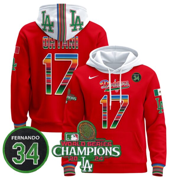 Men's Dodgers Mexico 2024 World Series Champions Pullover Hoodie V2 - All Stitched - Image 42