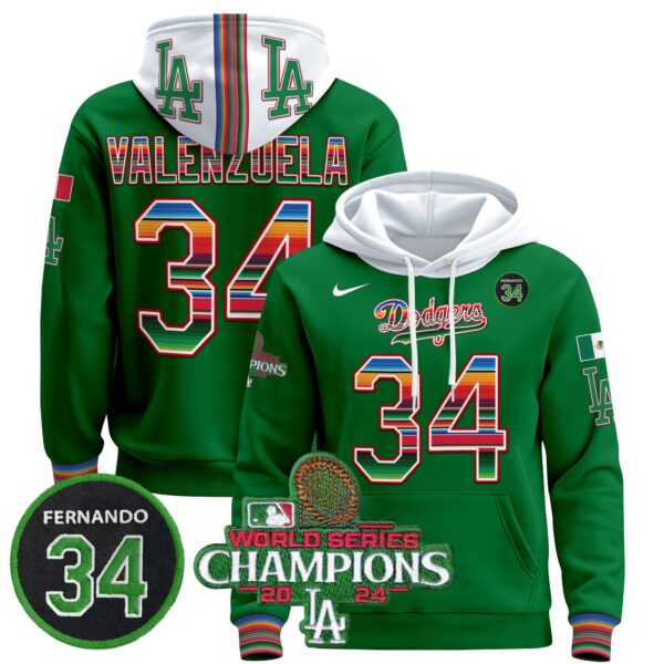 Men's Dodgers Mexico 2024 World Series Champions Pullover Hoodie V2 - All Stitched - Image 31