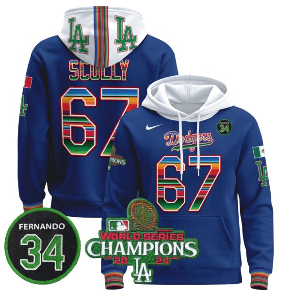Men's Dodgers Mexico 2024 World Series Champions Pullover Hoodie V2 - All Stitched - Image 16
